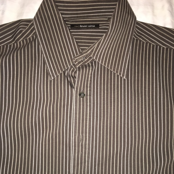 RED LEVEL NINE Mens Dress Shirt Striped Brown Siz - Picture 3 of 3